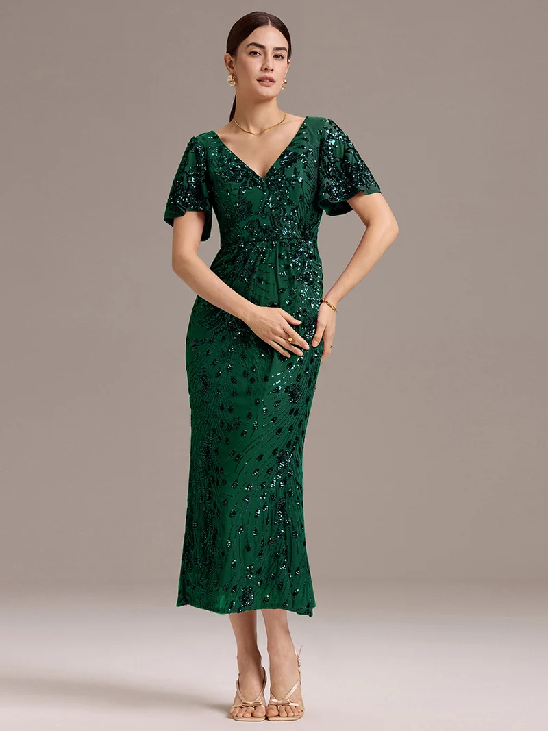 ever PALMER|Robe cérémonie femme mi-longue sirène formelle brodée à paillettes