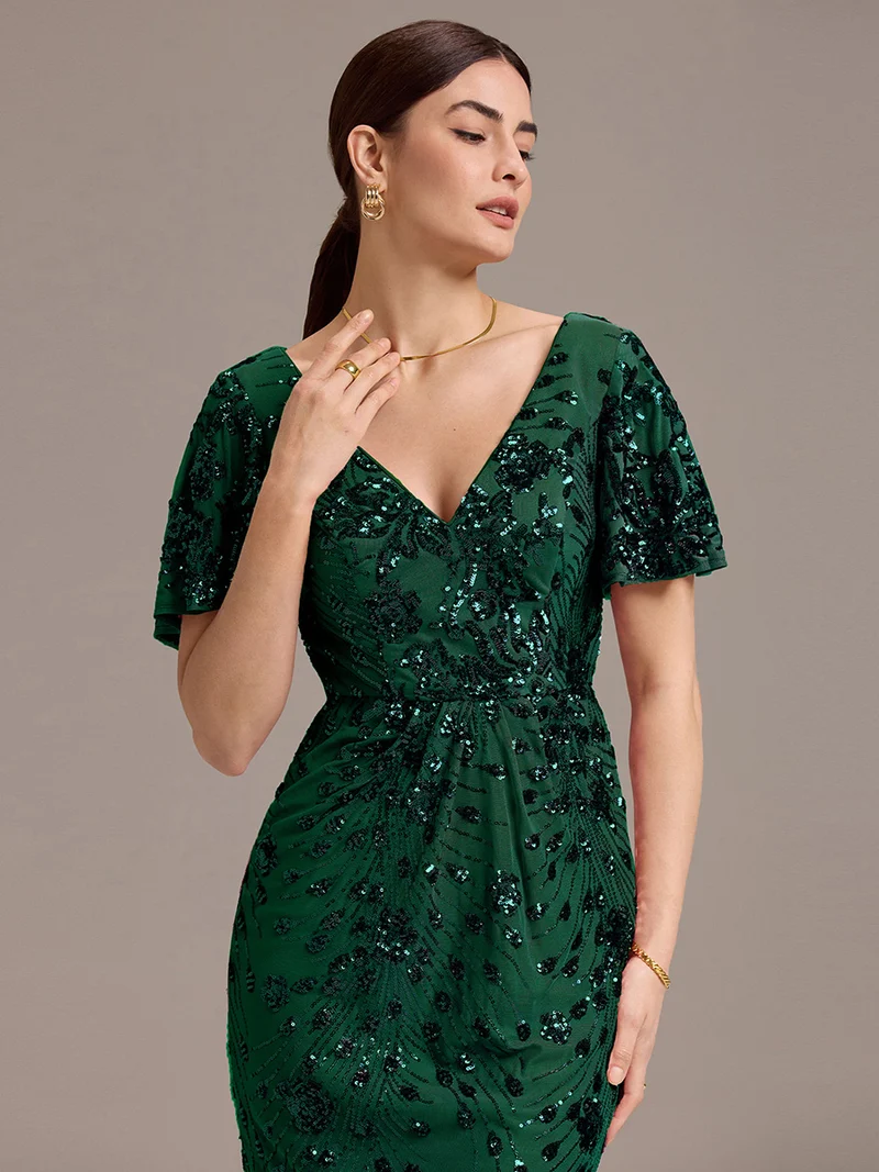 ever PALMER|Robe cérémonie femme mi-longue sirène formelle brodée à paillettes
