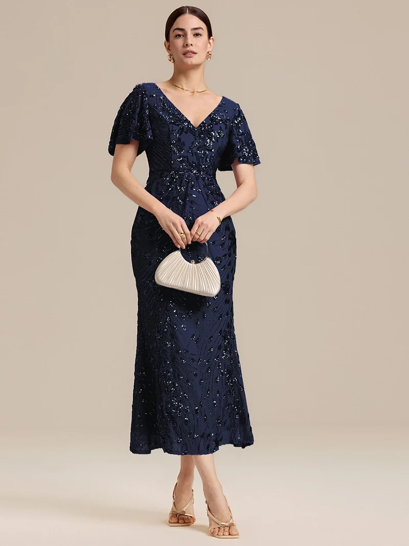 ever PALMER|Robe cérémonie femme mi-longue sirène formelle brodée à paillettes