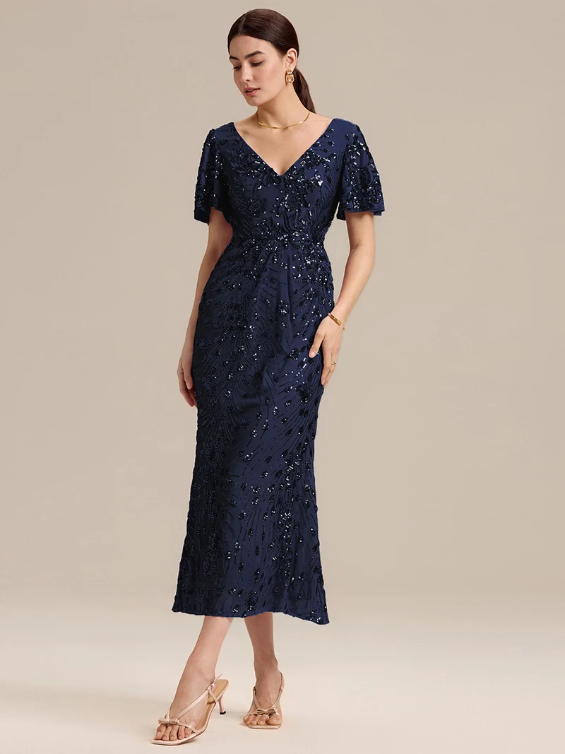 ever PALMER|Robe cérémonie femme mi-longue sirène formelle brodée à paillettes