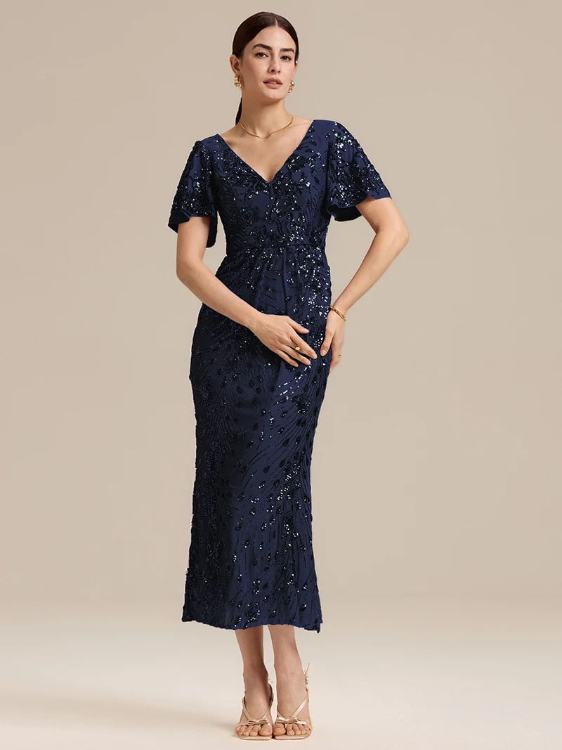 ever PALMER|Robe cérémonie femme mi-longue sirène formelle brodée à paillettes