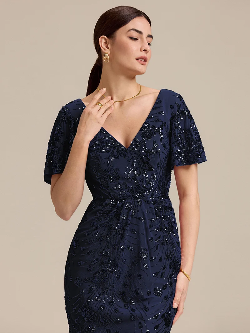 ever PALMER|Robe cérémonie femme mi-longue sirène formelle brodée à paillettes