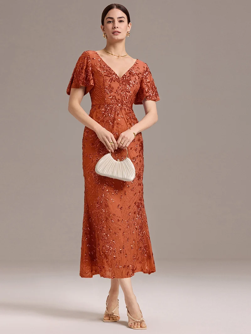 ever PALMER|Robe cérémonie femme mi-longue sirène formelle brodée à paillettes