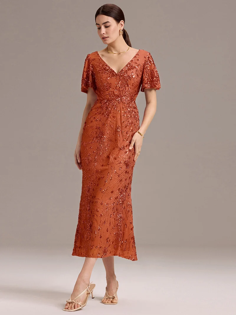 ever PALMER|Robe cérémonie femme mi-longue sirène formelle brodée à paillettes