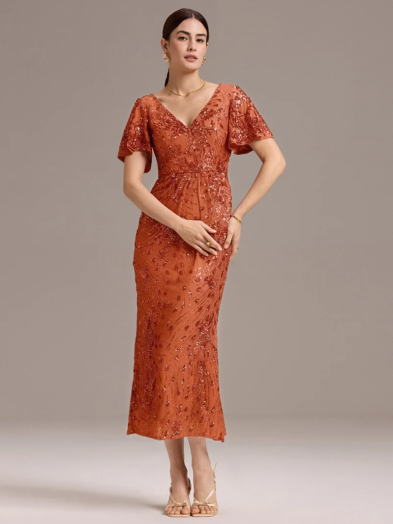 ever PALMER|Robe cérémonie femme mi-longue sirène formelle brodée à paillettes