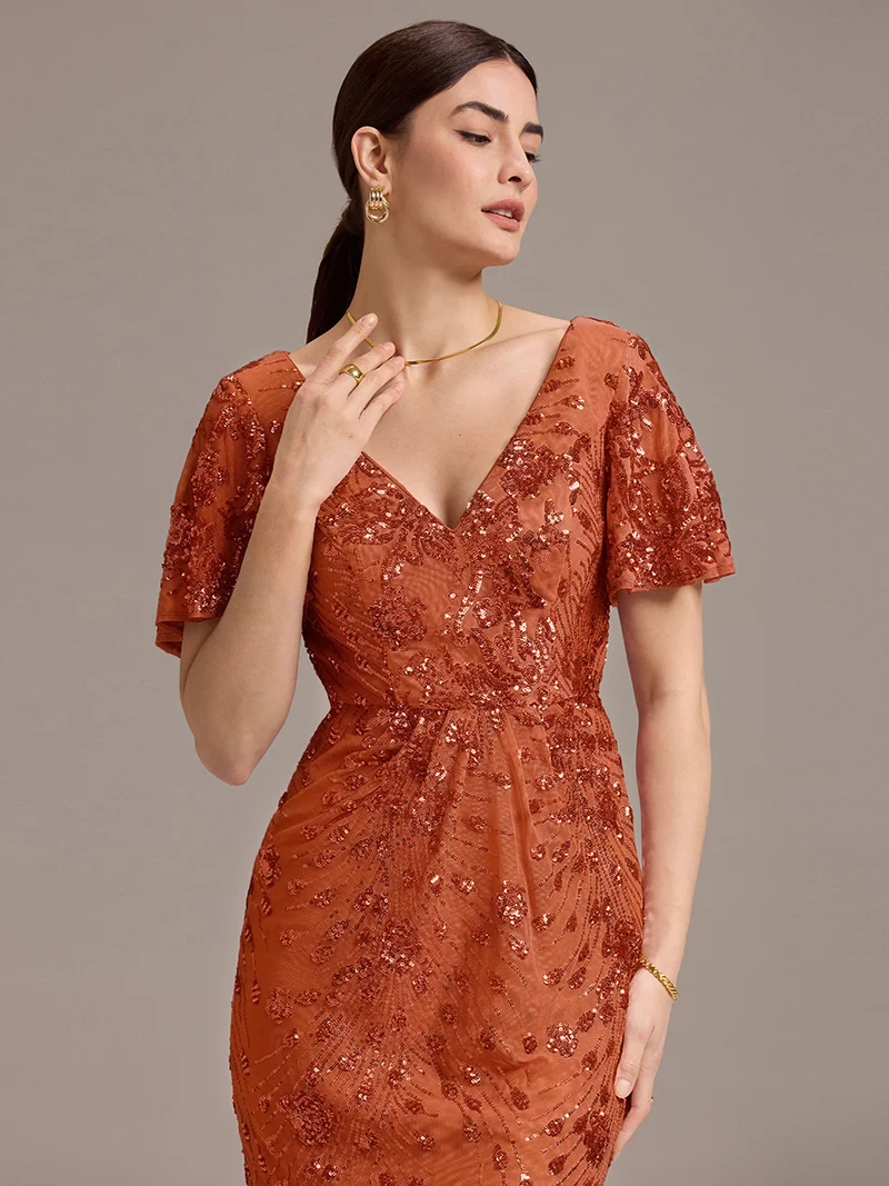 ever PALMER|Robe cérémonie femme mi-longue sirène formelle brodée à paillettes