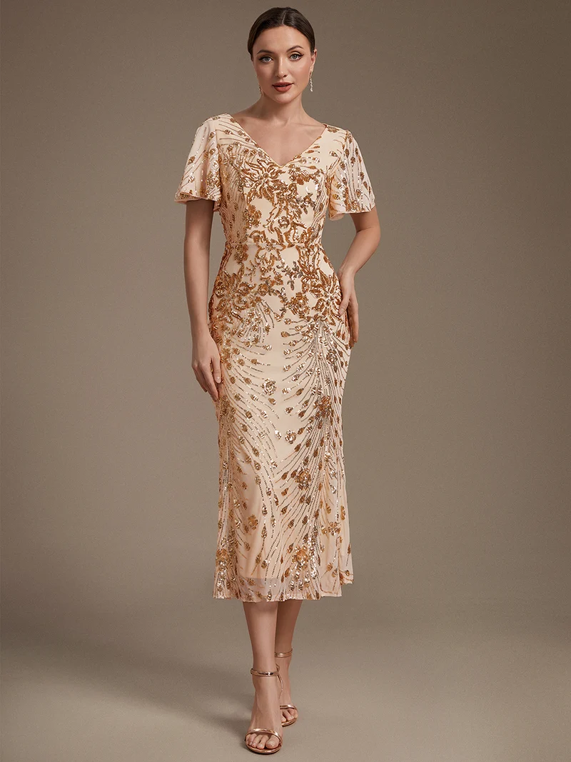 ever PALMER|Robe cérémonie femme mi-longue sirène formelle brodée à paillettes