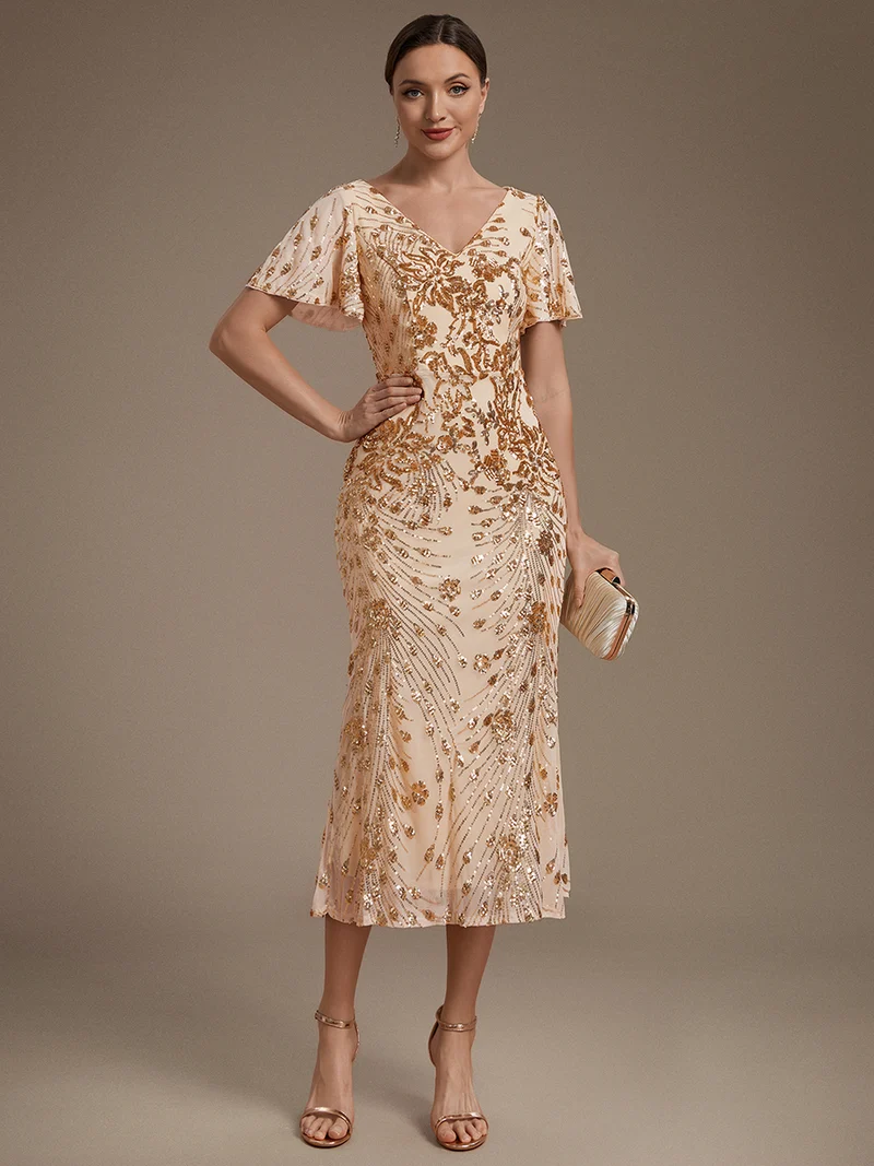 ever PALMER|Robe cérémonie femme mi-longue sirène formelle brodée à paillettes