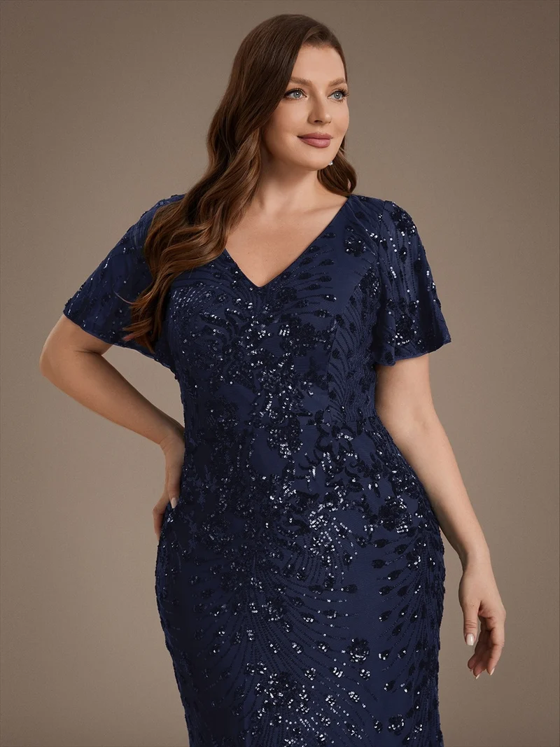 ever PALMER|Robe cérémonie femme mi-longue sirène formelle brodée à paillettes