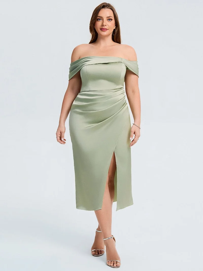 pretty DIANELLE|Robe de mariée fendue en satin grande taille