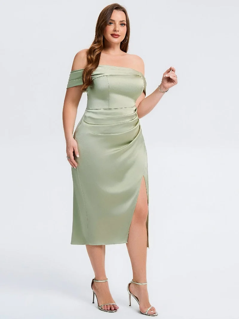 pretty DIANELLE|Robe de mariée fendue en satin grande taille