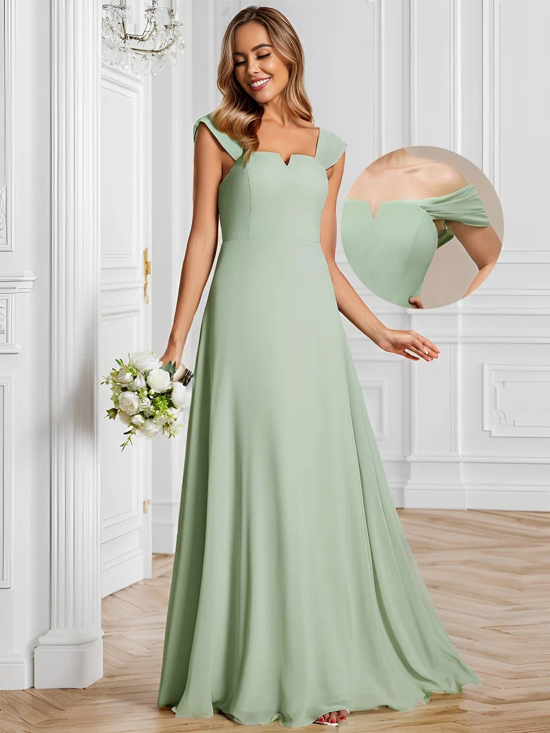 Robe de demoiselle d'honneur en mousseline à col carré