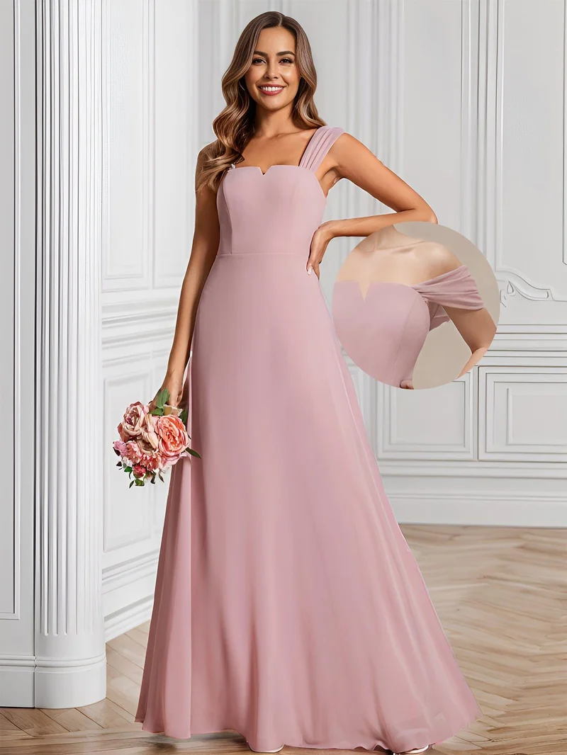 Robe de demoiselle d'honneur en mousseline à col carré