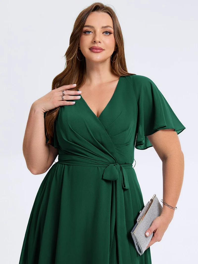 pretty MARISELLE|Robe de mariée grande taille en mousseline avec nœud papillon
