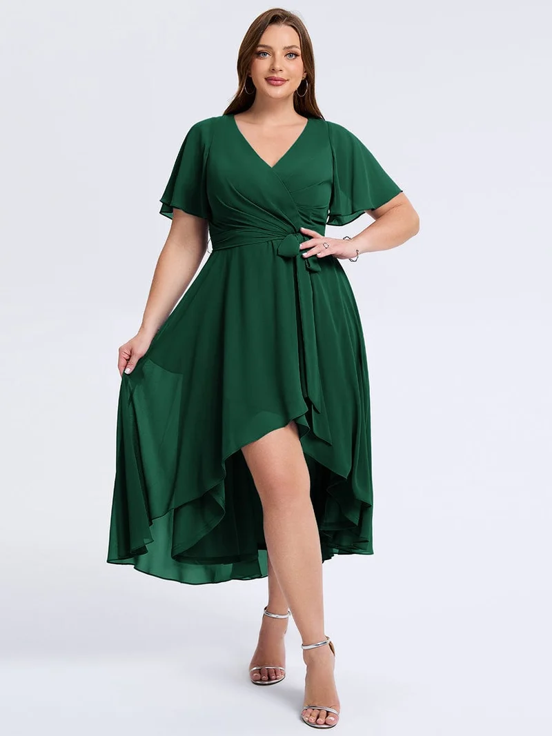 pretty MARISELLE|Robe de mariée grande taille en mousseline avec nœud papillon