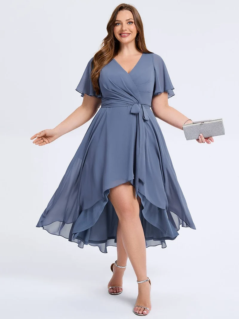pretty MARISELLE|Robe de mariée grande taille en mousseline avec nœud papillon