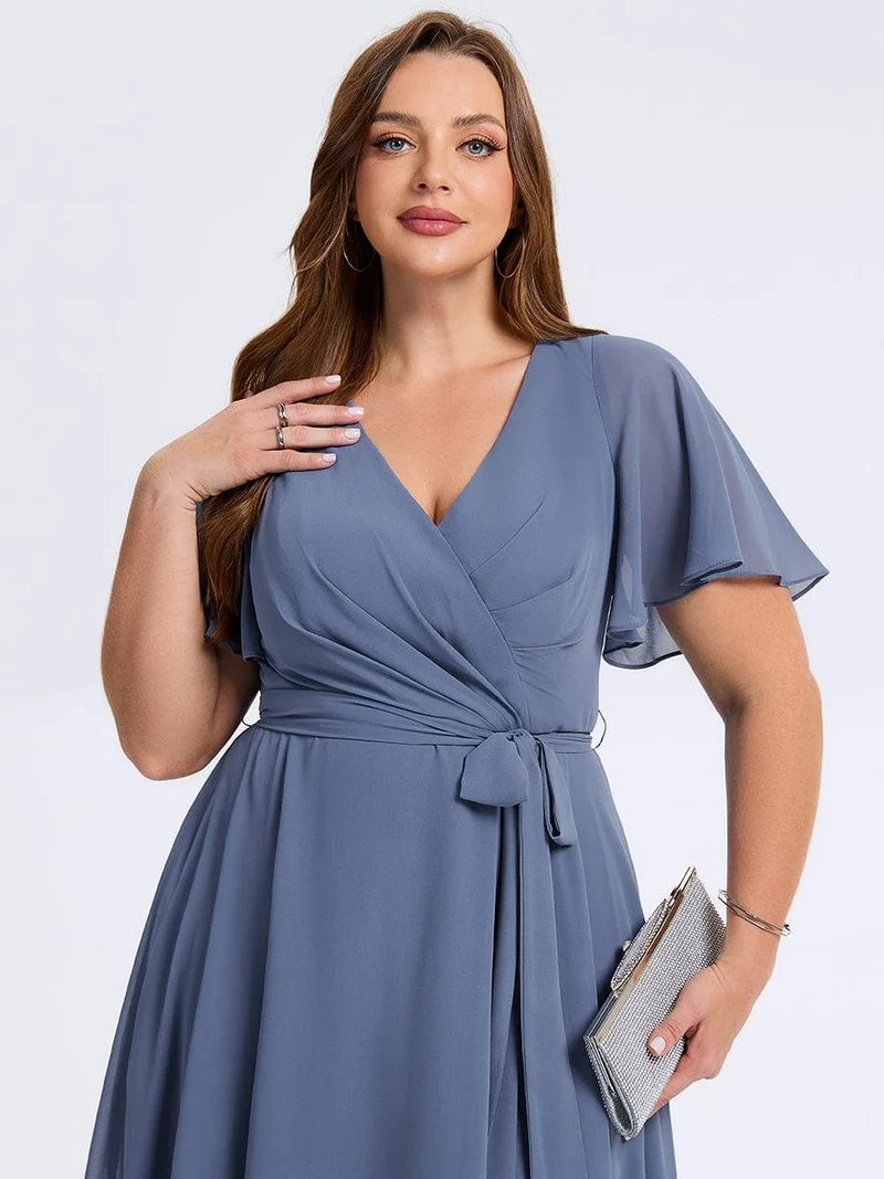 pretty MARISELLE|Robe de mariée grande taille en mousseline avec nœud papillon