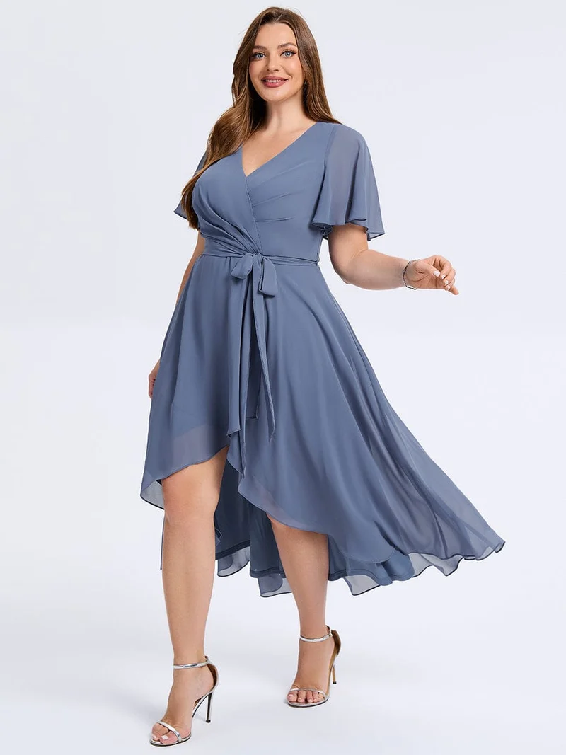 pretty MARISELLE|Robe de mariée grande taille en mousseline avec nœud papillon