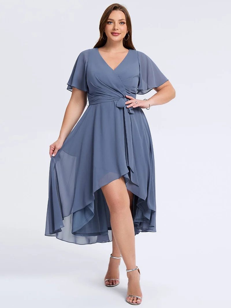 pretty MARISELLE|Robe de mariée grande taille en mousseline avec nœud papillon