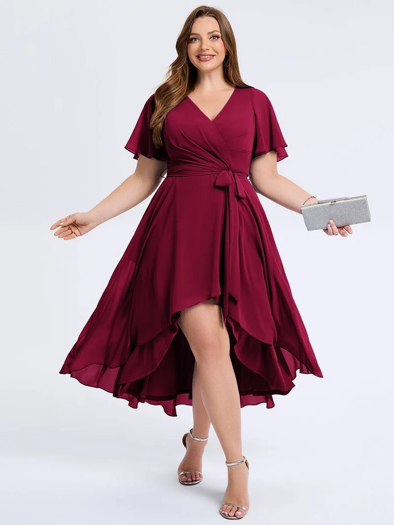 pretty MARISELLE|Robe de mariée grande taille en mousseline avec nœud papillon