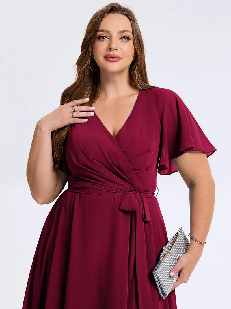pretty MARISELLE|Robe de mariée grande taille en mousseline avec nœud papillon