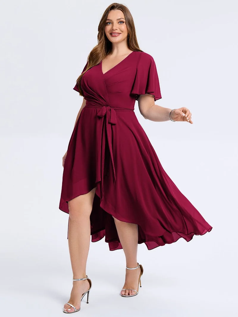 pretty MARISELLE|Robe de mariée grande taille en mousseline avec nœud papillon