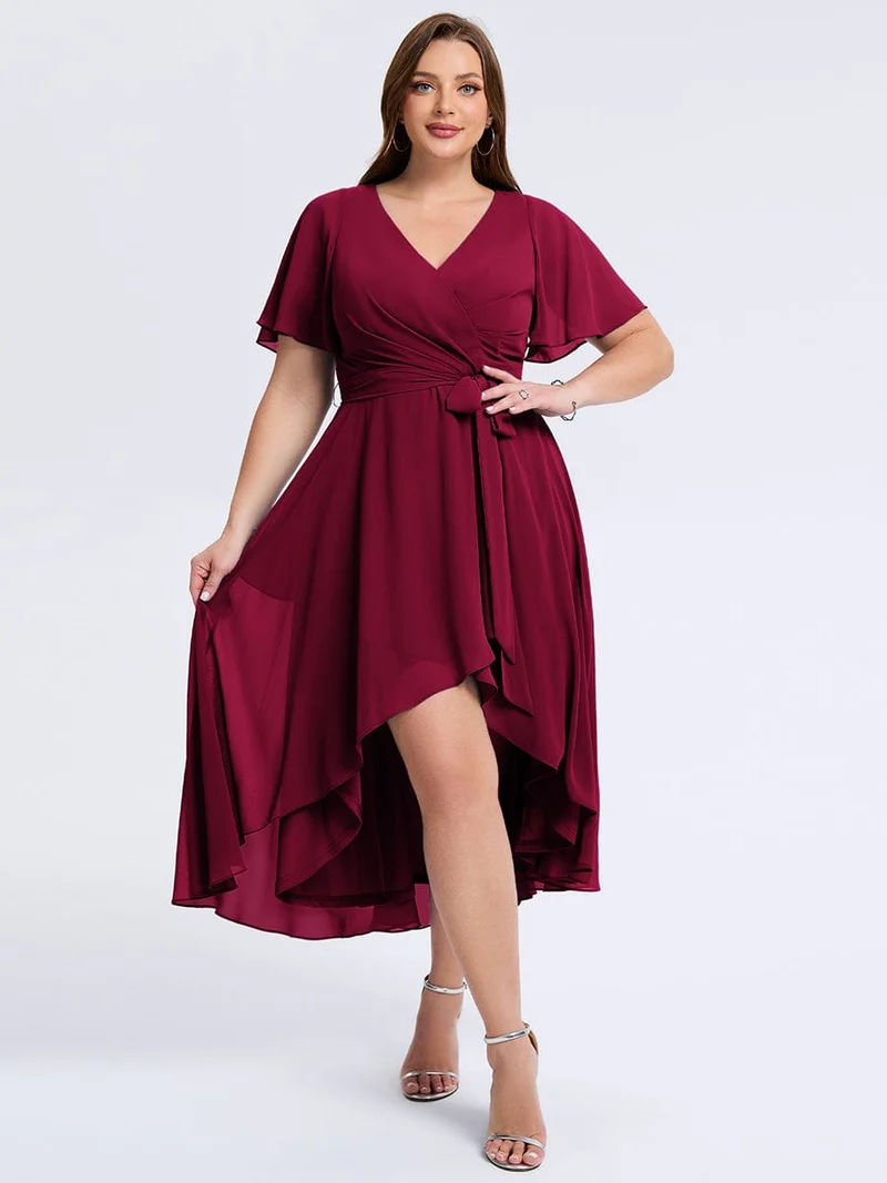pretty MARISELLE|Robe de mariée grande taille en mousseline avec nœud papillon
