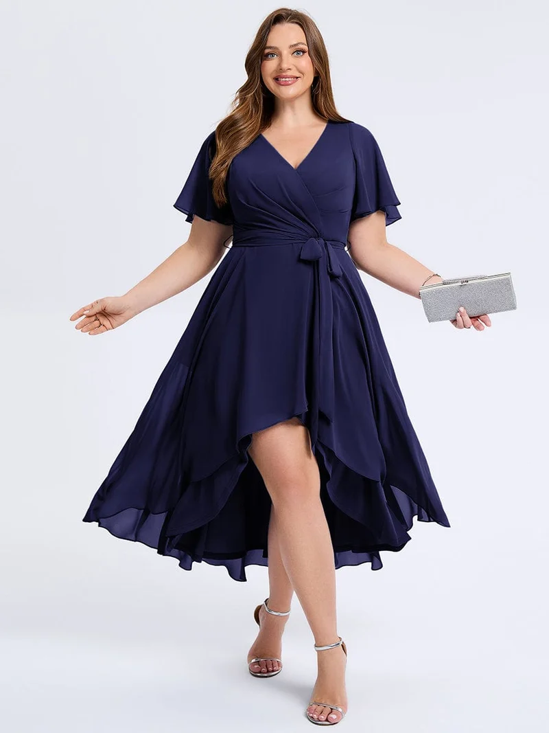 pretty MARISELLE|Robe de mariée grande taille en mousseline avec nœud papillon
