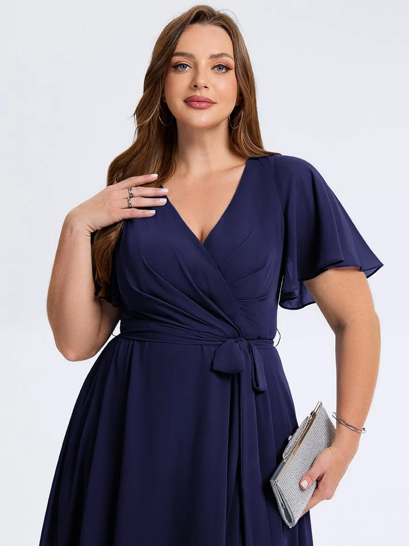 pretty MARISELLE|Robe de mariée grande taille en mousseline avec nœud papillon