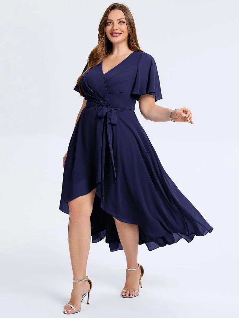 pretty MARISELLE|Robe de mariée grande taille en mousseline avec nœud papillon