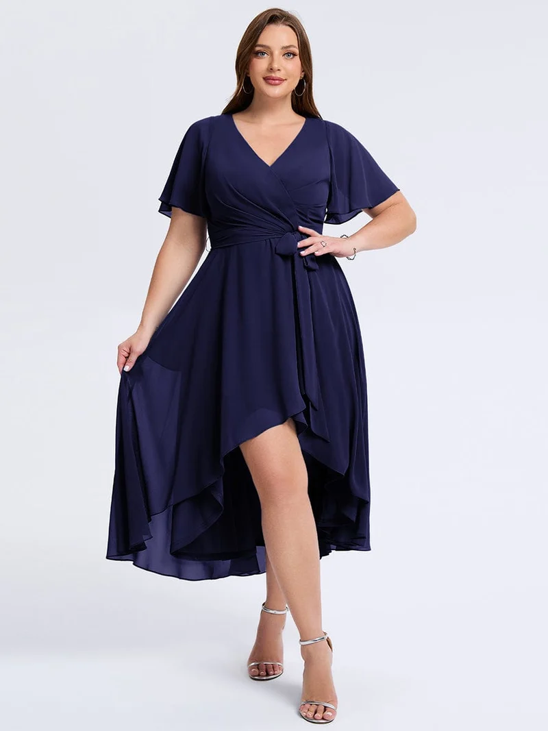 pretty MARISELLE|Robe de mariée grande taille en mousseline avec nœud papillon