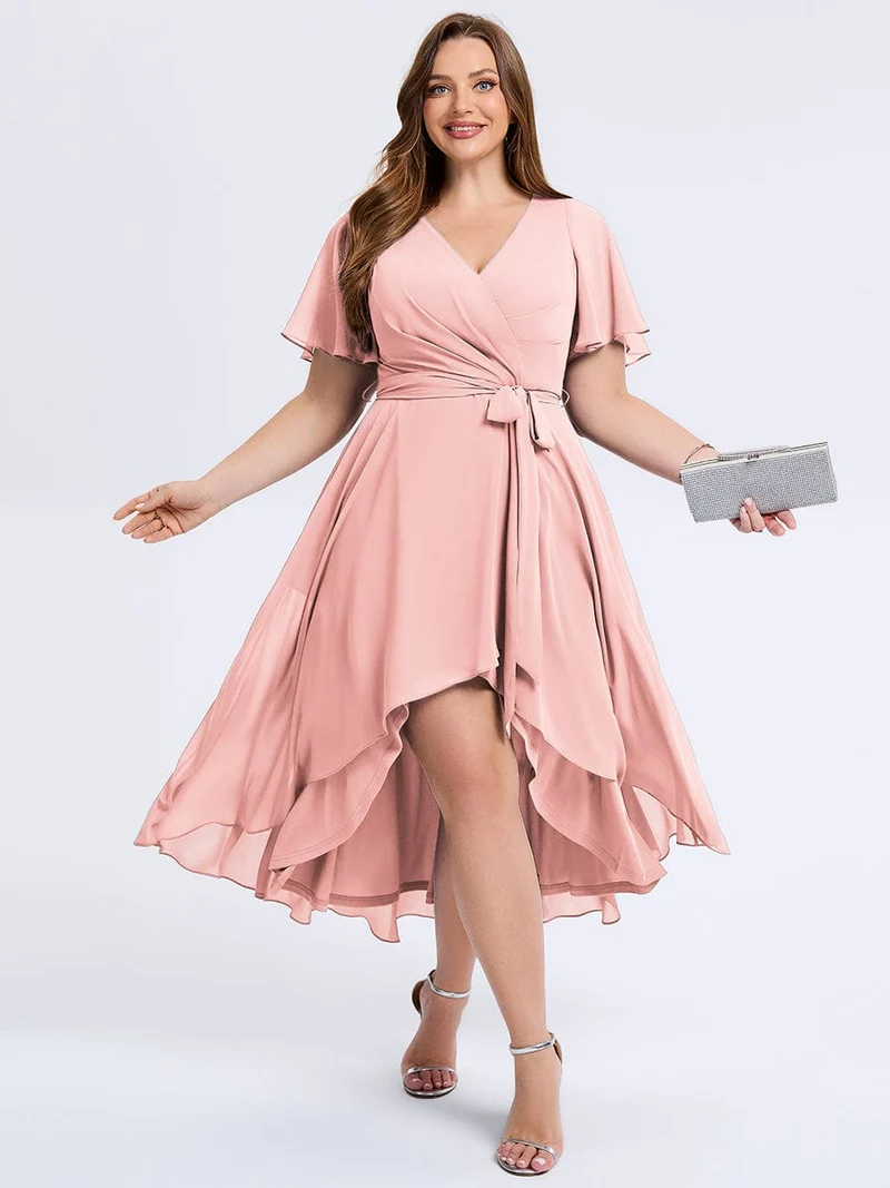 pretty MARISELLE|Robe de mariée grande taille en mousseline avec nœud papillon