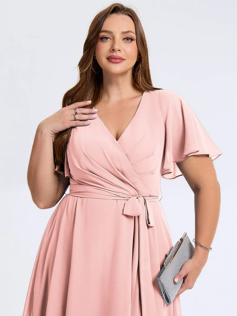 pretty MARISELLE|Robe de mariée grande taille en mousseline avec nœud papillon