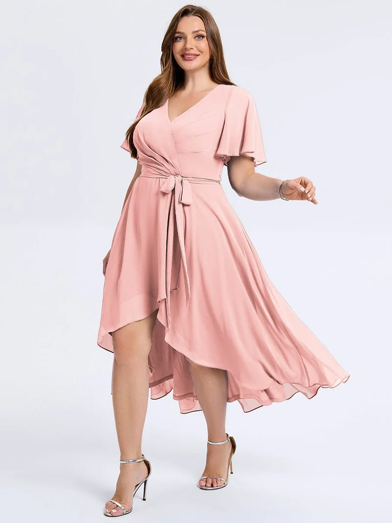 pretty MARISELLE|Robe de mariée grande taille en mousseline avec nœud papillon