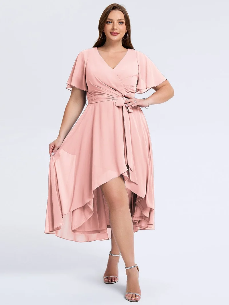 pretty MARISELLE|Robe de mariée grande taille en mousseline avec nœud papillon