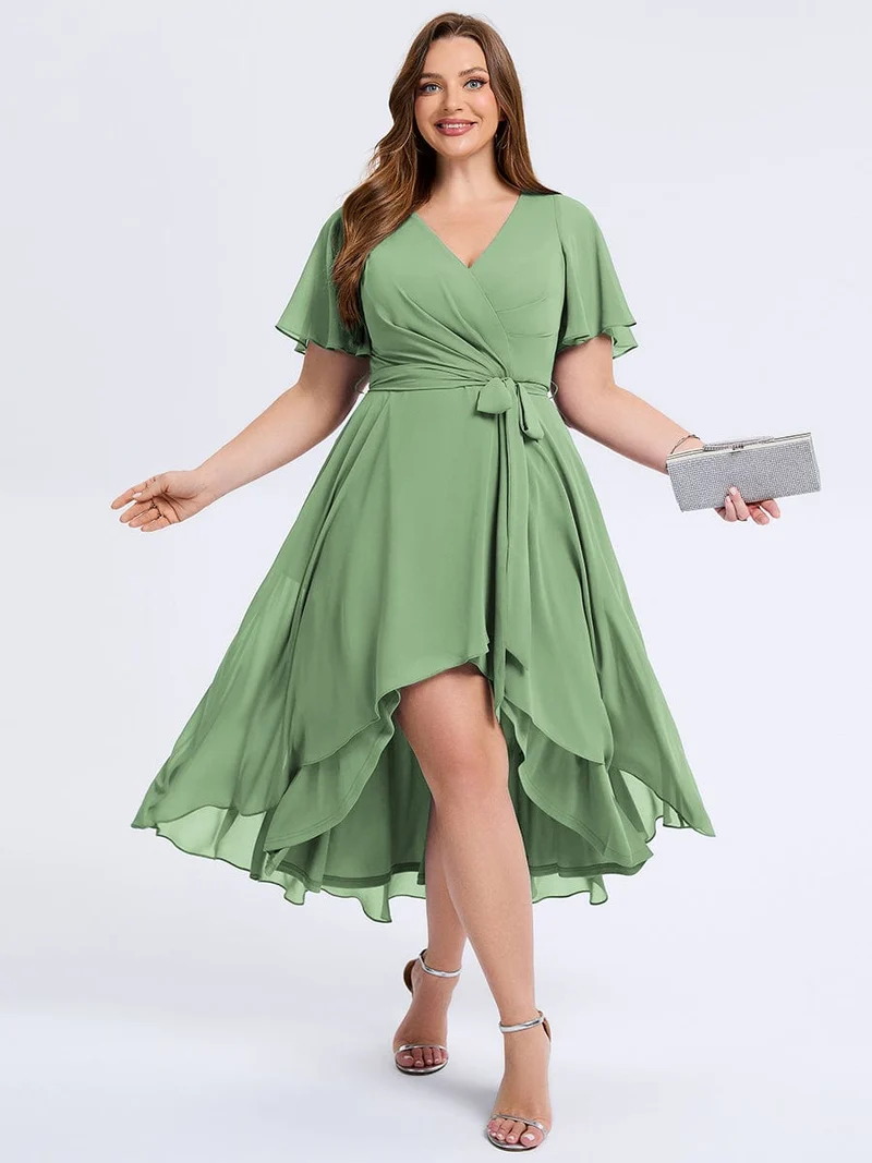 pretty MARISELLE|Robe de mariée grande taille en mousseline avec nœud papillon