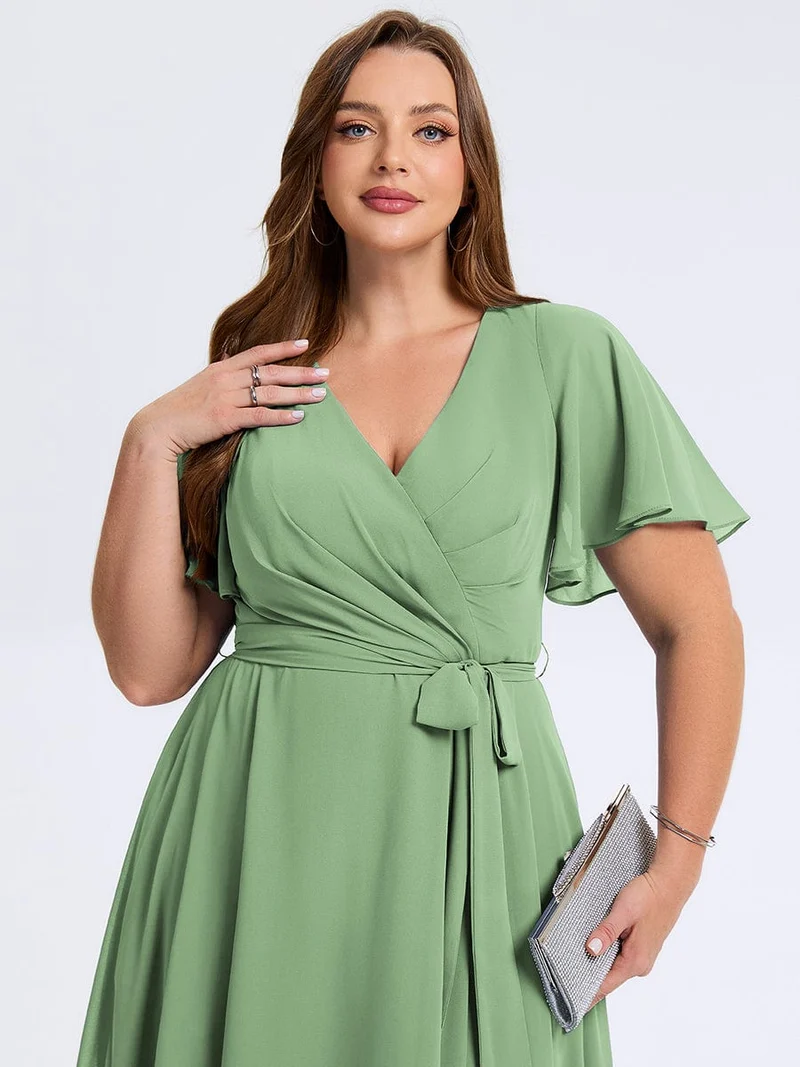 pretty MARISELLE|Robe de mariée grande taille en mousseline avec nœud papillon