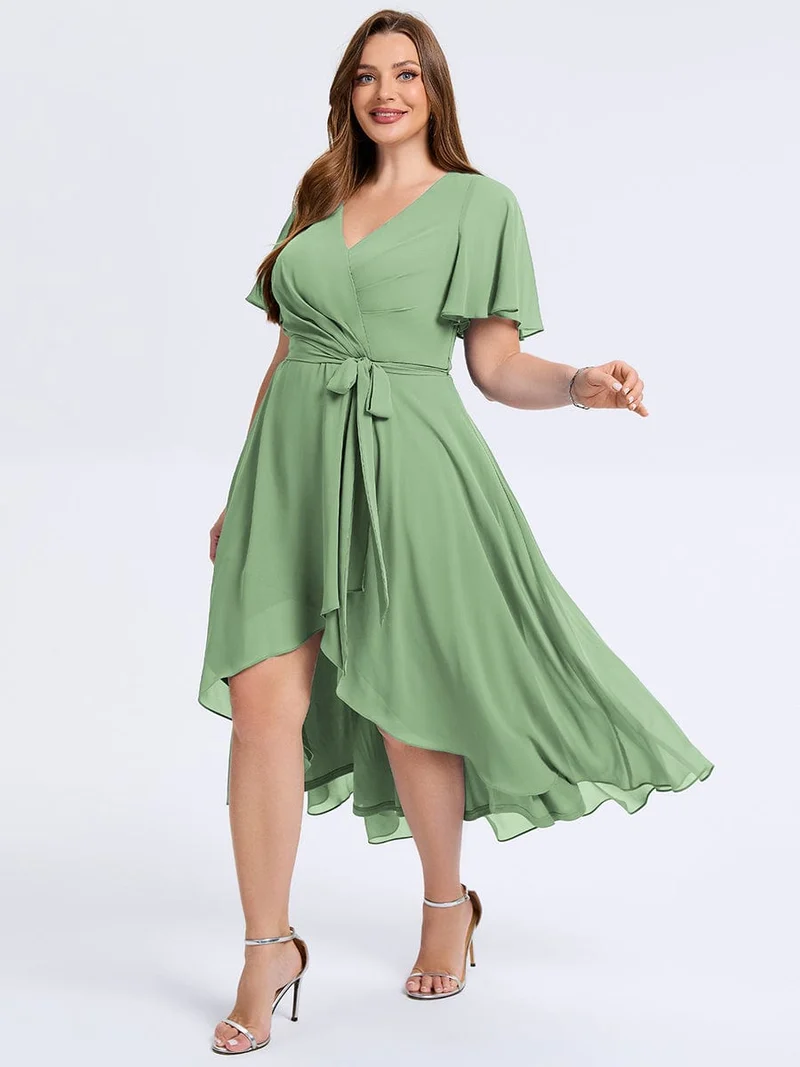 pretty MARISELLE|Robe de mariée grande taille en mousseline avec nœud papillon