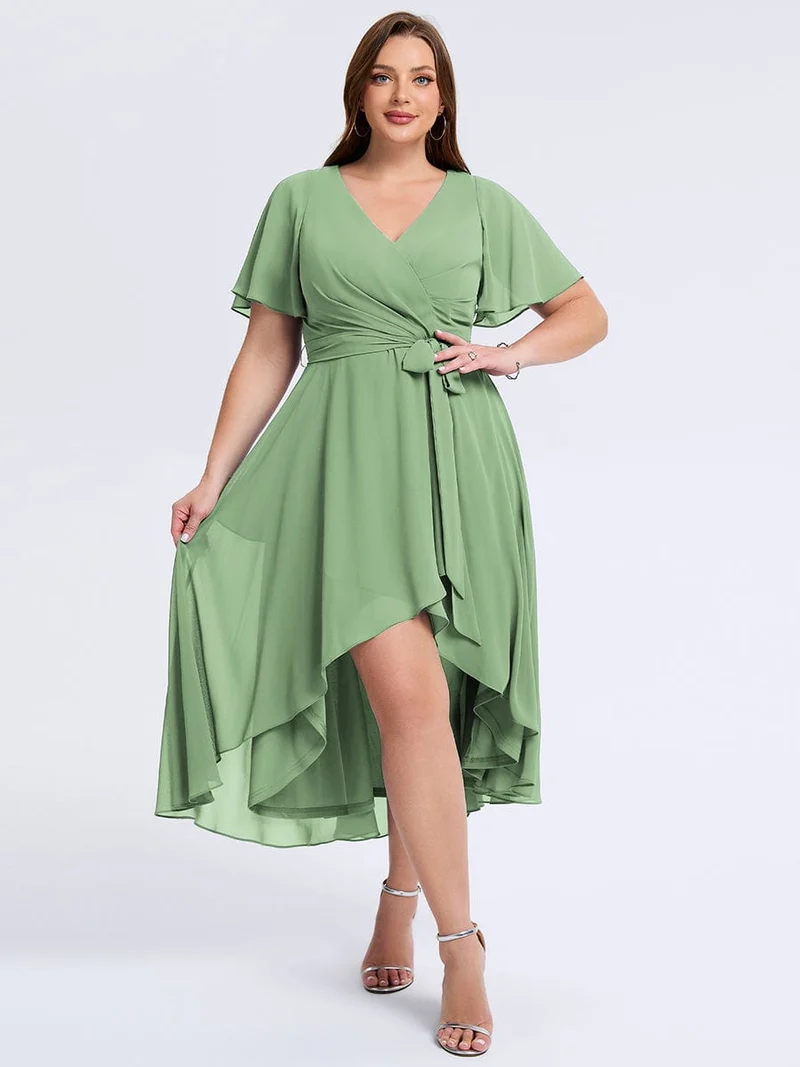 pretty MARISELLE|Robe de mariée grande taille en mousseline avec nœud papillon