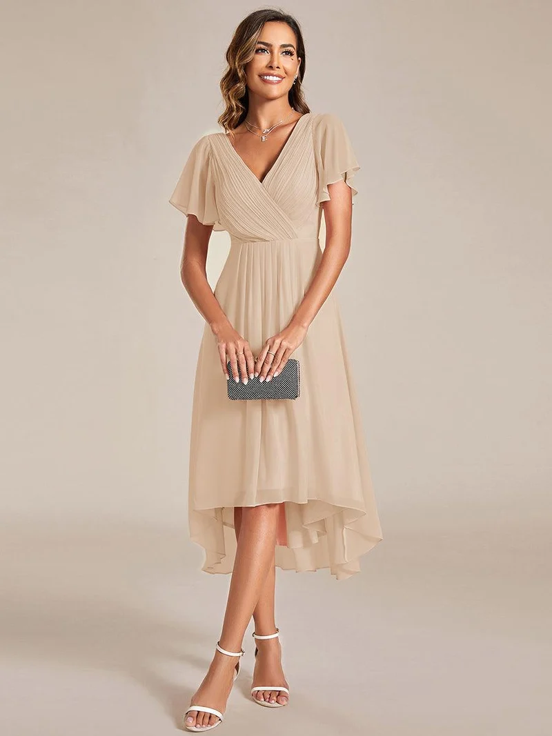 ever FAYE|Robe d'invitée de mariage chic à avec col en V et à manches courtes