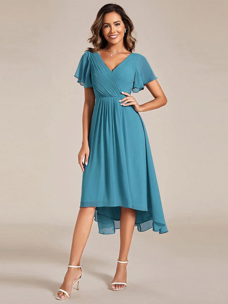 ever FAYE|Robe d'invitée de mariage chic à avec col en V et à manches courtes