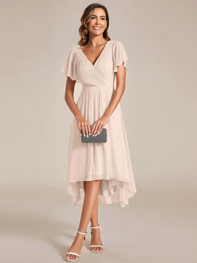 ever FAYE|Robe d'invitée de mariage chic à avec col en V et à manches courtes