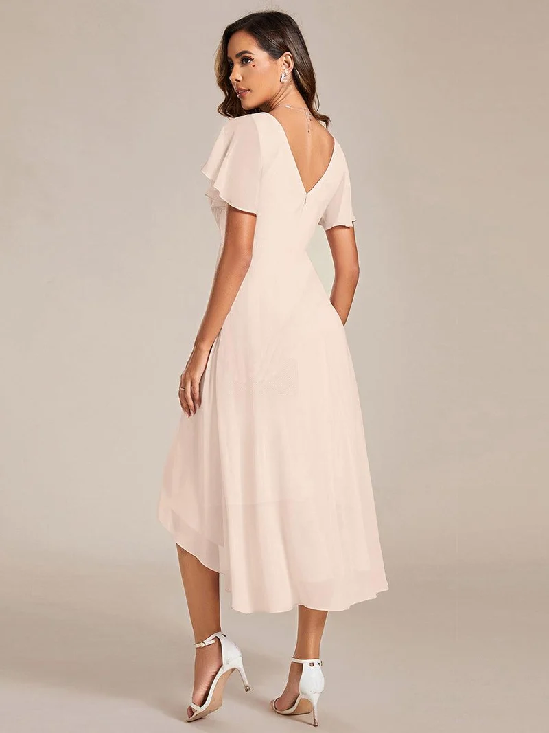 ever FAYE|Robe d'invitée de mariage chic à avec col en V et à manches courtes