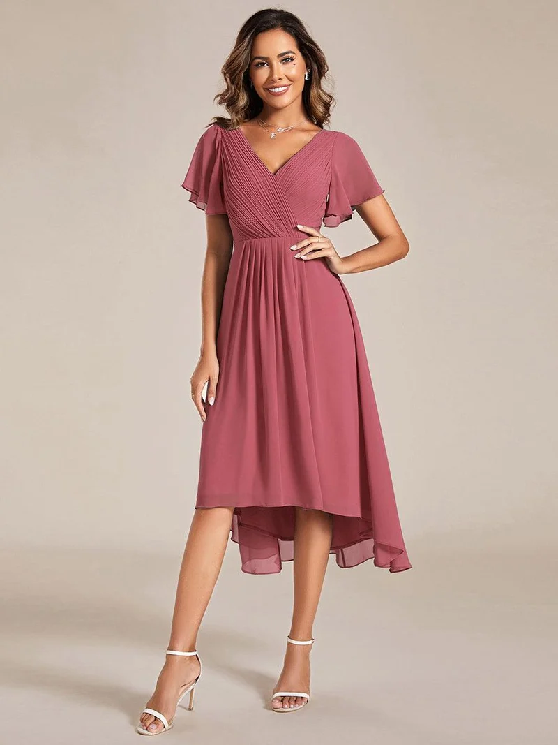 ever FAYE|Robe d'invitée de mariage chic à avec col en V et à manches courtes