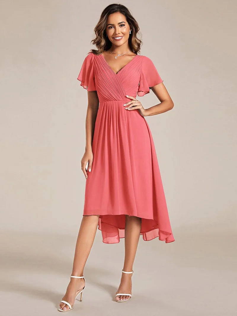 ever FAYE|Robe d'invitée de mariage chic à avec col en V et à manches courtes