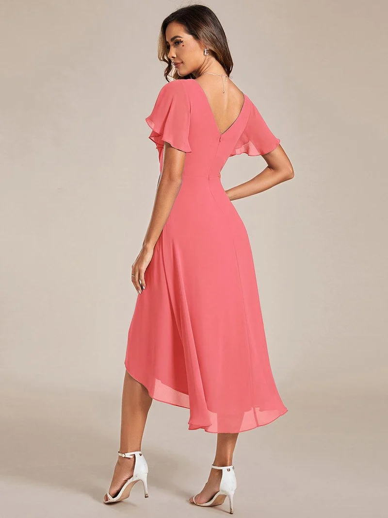 ever FAYE|Robe d'invitée de mariage chic à avec col en V et à manches courtes