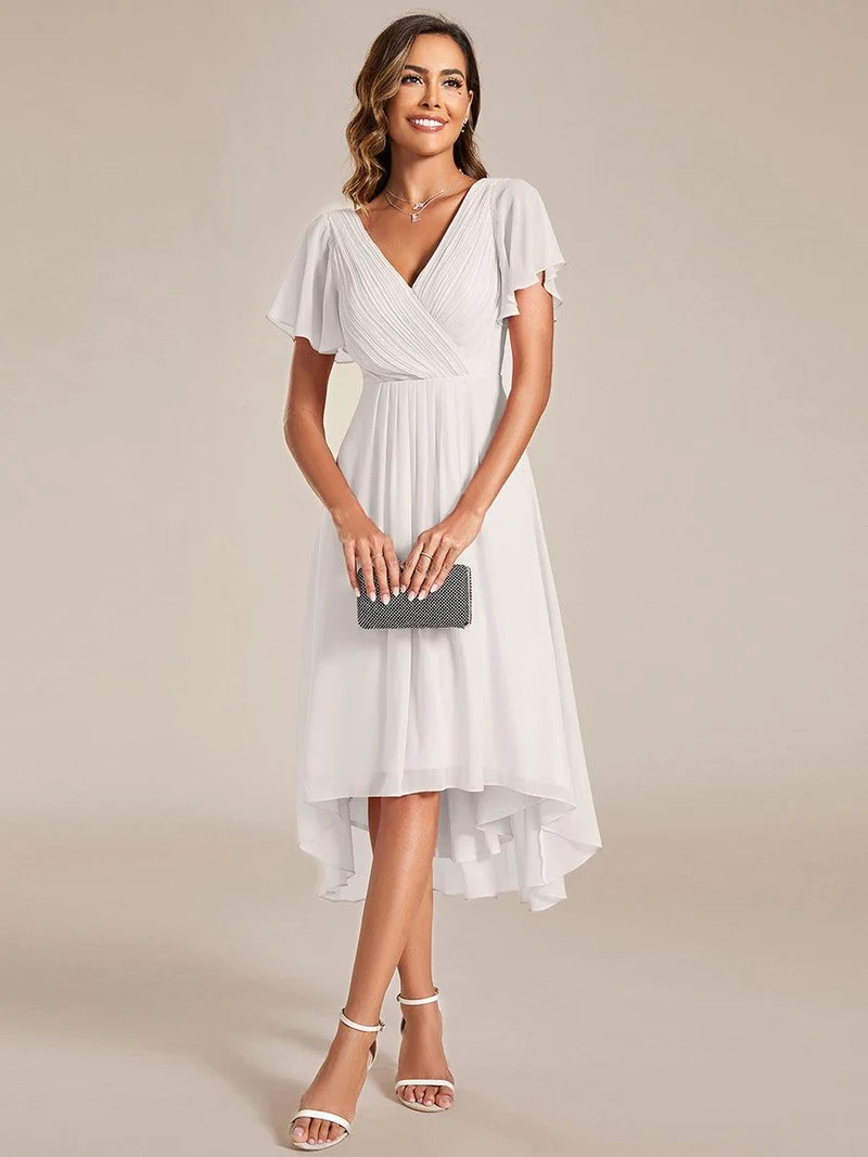 ever FAYE|Robe d'invitée de mariage chic à avec col en V et à manches courtes