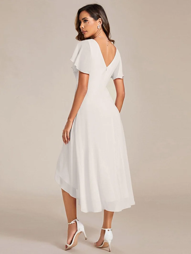ever FAYE|Robe d'invitée de mariage chic à avec col en V et à manches courtes