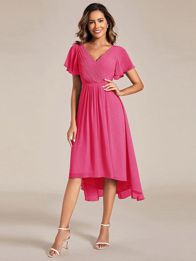 ever FAYE|Robe d'invitée de mariage chic à avec col en V et à manches courtes