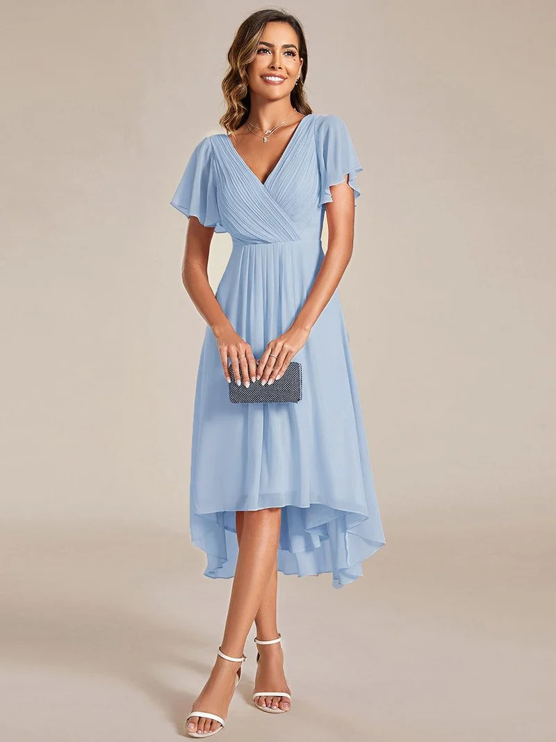 ever FAYE|Robe d'invitée de mariage chic à avec col en V et à manches courtes